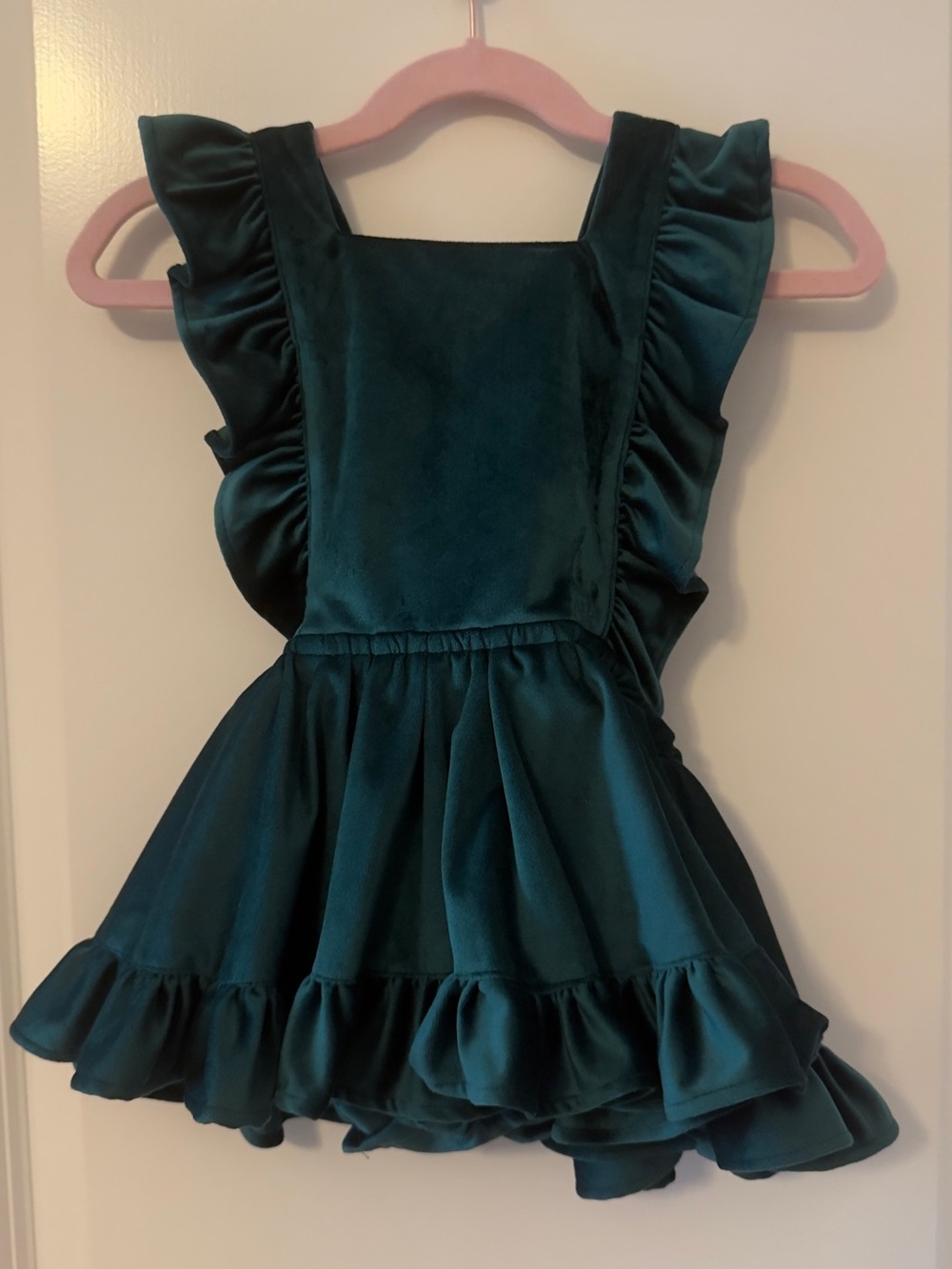 2T Numi Green Velvet Ruffle Pinafore Dress